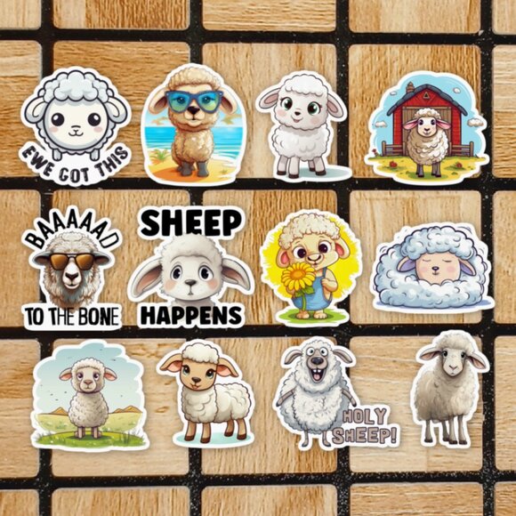 Sheep Sticker Pack of 12 Vinyl Stickers - Waterproof Die Cut Sticker Set Lamb - Picture 1 of 4